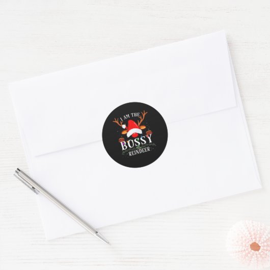 Sticker Rond I Am The Bossy Reindeer Christmas Family (Enveloppe)