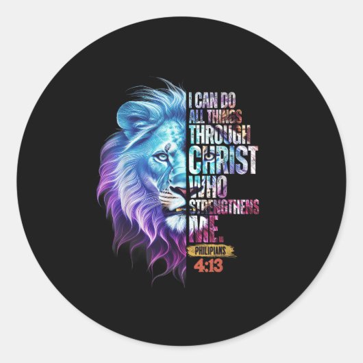 Sticker Rond I Can Do All Things Through Christ Lion Faith Chri (Devant)