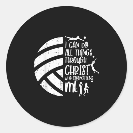 Sticker Rond I Can Do Things Through Christ Volleyball Christia (Devant)