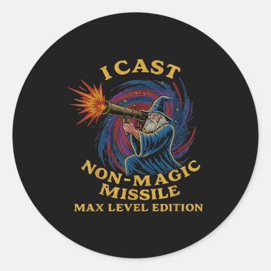 Sticker Rond I Cast Non-magic Missile Funny Wizard Parody Meme (Devant)