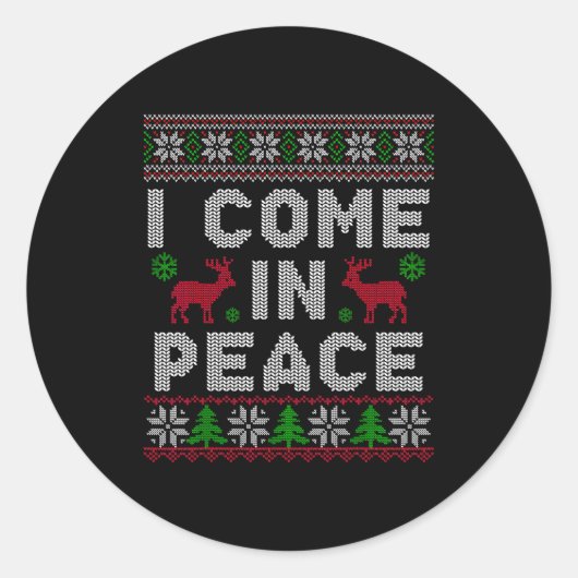 Sticker Rond I Come In Peace Couple Matching Ugly Christmas Swe (Devant)