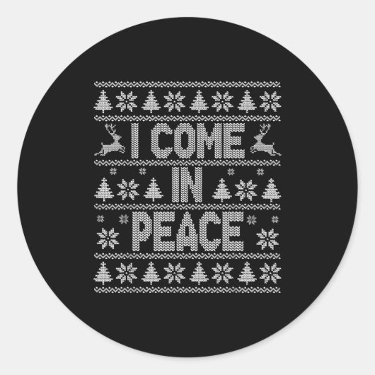 Sticker Rond I Come In Peace Couple Matching Ugly Christmas Swe (Devant)