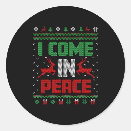 Sticker Rond I Come In Peace Couple Matching Ugly Christmas Swe (Devant)