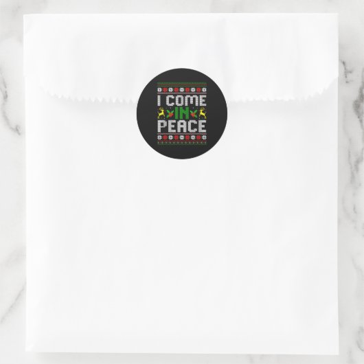 Sticker Rond I Come In Peace Couple Matching Ugly Christmas Swe (Sac)