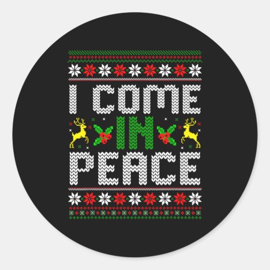 Sticker Rond I Come In Peace Couple Matching Ugly Christmas Swe (Devant)