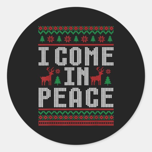 Sticker Rond I Come In Peace Couple Matching Ugly Christmas Swe (Devant)