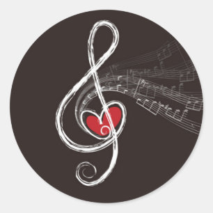 Sticker Rond I coutume de noir de clef triple de MUSIQUE de