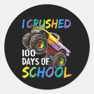 Sticker Rond I Crushed 100 Days Of School Monster Truck Kids Bo