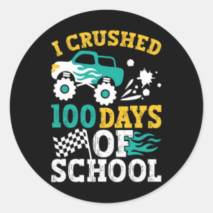 Sticker Rond I Crushed 100 Days Of School Monster Truck Kids Bo