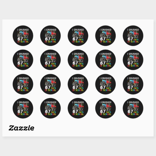 Sticker Rond I Crushed 67 Days Of School Funny Students Teacher (Feuille)