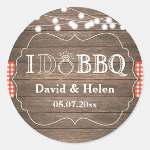 Sticker Rond I DO BBBQ Rustic Mariage Barbecue