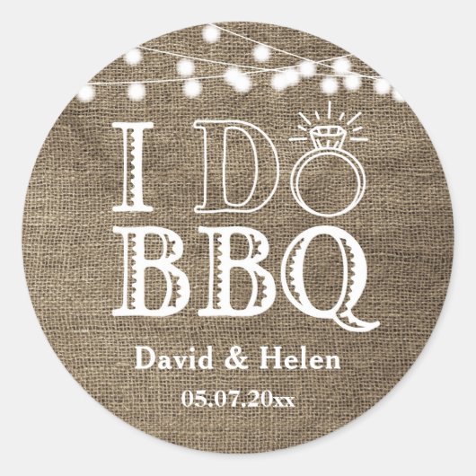 Sticker Rond I DO BBQ Burlap Mariage Engagement Barbecue (Devant)