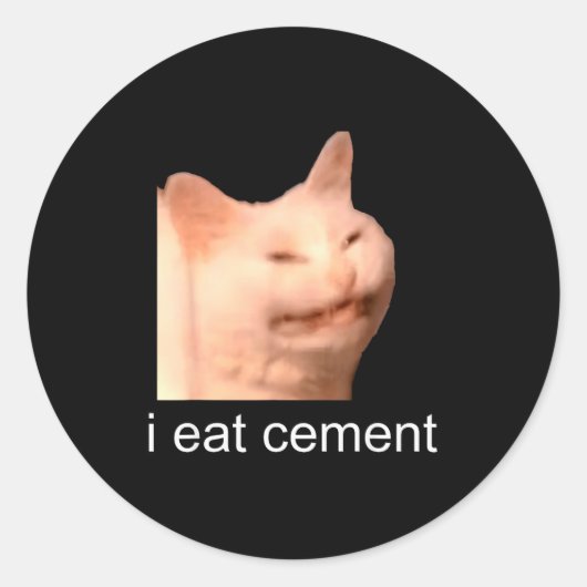 Sticker Rond I Eat Cement Cursed Cat Funny Oddly Specific Meme (Devant)