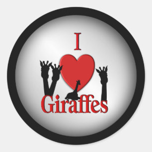 Sticker Rond I Heart Giraffes Argent