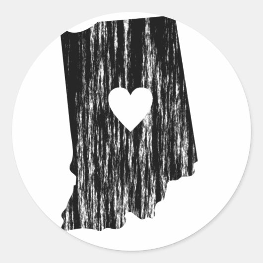 Sticker Rond I Heart Indiana Grunge Worn Outline State Love (Devant)