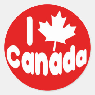 Sticker Rond I Heart Maple Leaf Canada Blanc sur rouge