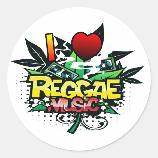 Sticker Rond I Heart Reggae Music (Devant)