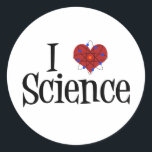 Sticker Rond I Heart Science<br><div class="desc">Cute I Love Science design avec un modèle atome devant le coeur.</div>