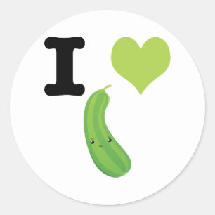 Sticker Rond I Heart Zucchini Cute Kawaii Zucchini