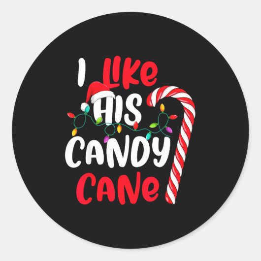 Sticker Rond I Like His Candy Cane Funny Christmas Couples Matc (Devant)