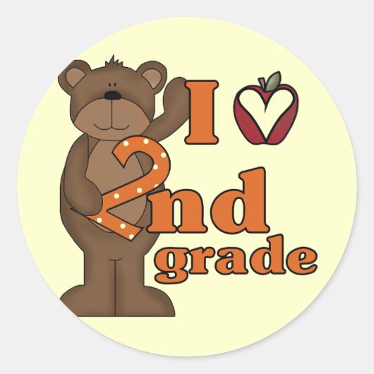 Sticker Rond I Love 2nd Grade Tshirts et cadeaux (Devant)