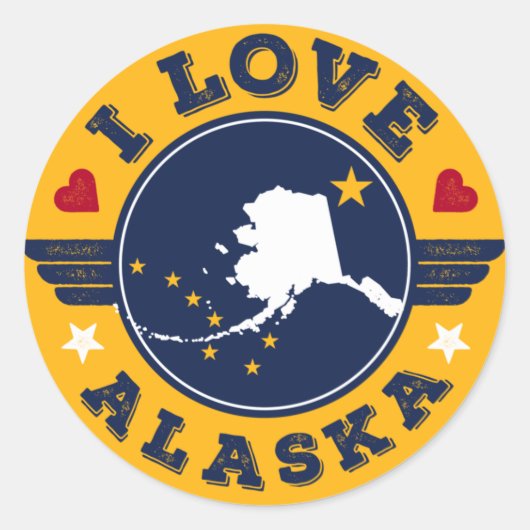 Sticker Rond I Love Alaska State Map and Flag (Devant)