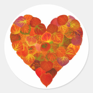 Sticker Rond I Love Automne, subtil—Coeur feuille d'Aspen rouge