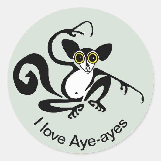 Sticker Rond I love AYE-AYES - Primate - lemur- Madagascar (Devant)