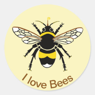 Sticker Rond I love BEES - Faune - Nature - Jaune