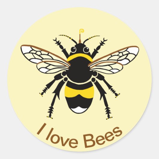 Sticker Rond I love BEES - Faune - Nature - Jaune (Devant)
