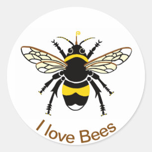Sticker Rond I love BEES- Jaune & noir- Nature - Faune