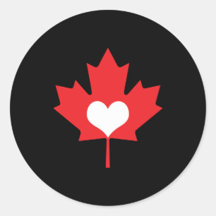Sticker Rond I Love Canada Heart and Maple Leaf