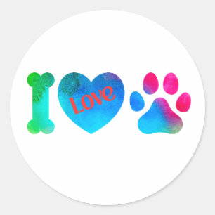 Sticker Rond I Love Chiens Vinyl Round Sticker, Décal Amoureux