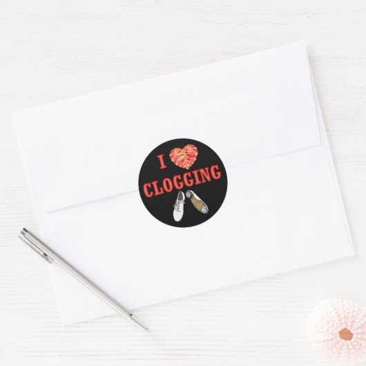 Sticker Rond I Love Clogging Dancing Chaussure Coeur (Enveloppe)