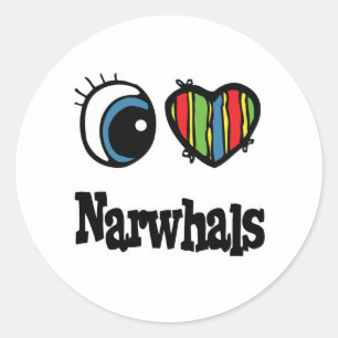 Sticker Rond I Love (Coeur) Narwhals