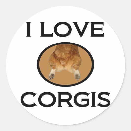 Sticker Rond I Love Corgis Corgi Butt (Devant)