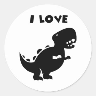 Sticker Rond I Love Dinosaures tyrannosaurus rex Silhouette Art