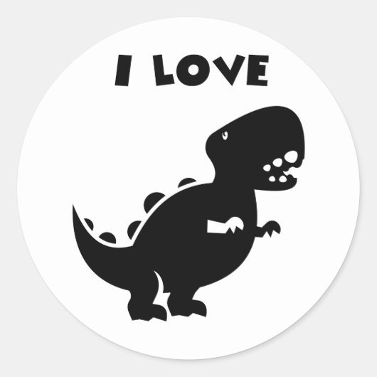 Sticker Rond I Love Dinosaures tyrannosaurus rex Silhouette Art (Devant)