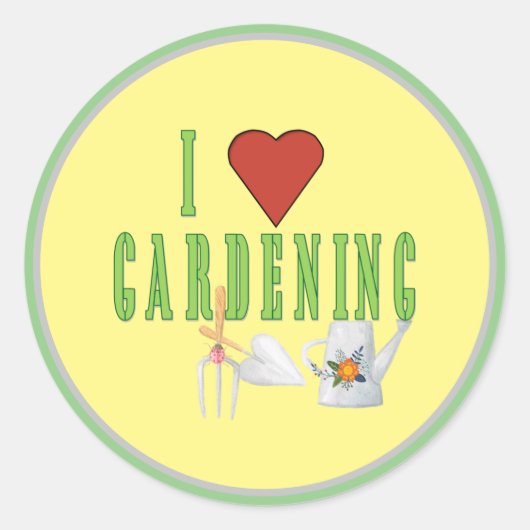 Sticker Rond I Love Gardening Texte illustré (Devant)
