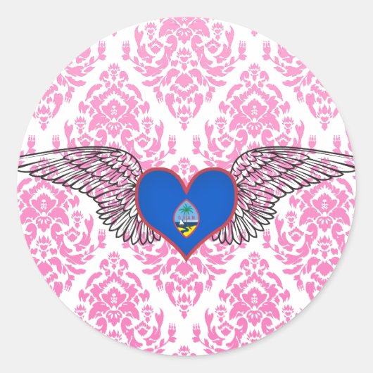 Sticker Rond I Love Guam -wings (Devant)