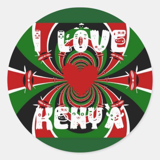 Sticker Rond I Love Heart Kenya : Dynamic Flag Art (Devant)