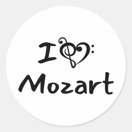 Sticker Rond I love heart Mozart Classical Music Black Text (Devant)