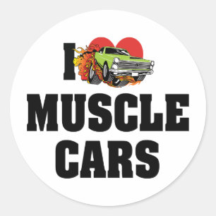 Sticker Rond I Love Heart Muscle Cars - Muscle Car Lover