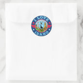 Sticker Rond I Love Idaho State Map and Flag (Sac)