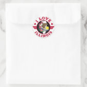 Sticker Rond I Love Illinois State Map and Flag (Sac)