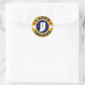 Sticker Rond I Love Indiana State Map and Flag (Sac)