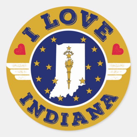 Sticker Rond I Love Indiana State Map and Flag (Devant)