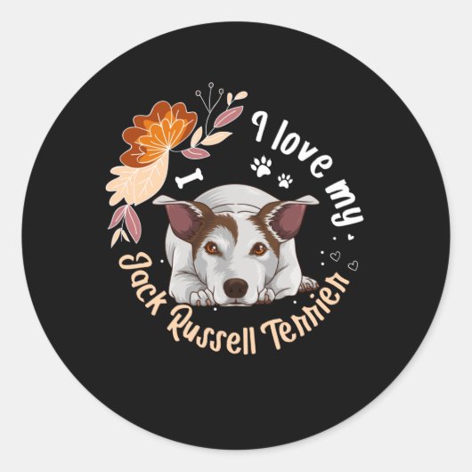 Sticker Rond I Love Jack Russell Terrier Dog Cadeau (Devant)