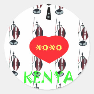Sticker Rond I Love Kenya Massai Art Print