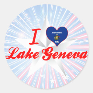 Sticker Rond I Love Lake Geneva, Wisconsin